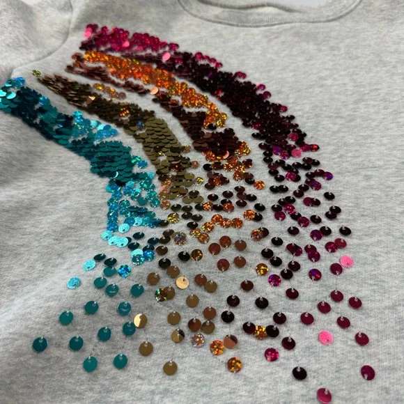 Jumping Beans Girls Size 12 Long Sleeve Gray Sweatshirt Sequin Rainbow Crewneck - Picture 2 of 8